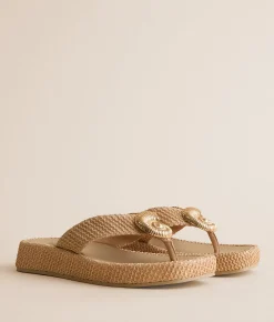 Shoes | Mia Pattiee Raffia Flip Flop Bone Gold