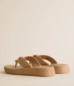 Shoes | Mia Pattiee Raffia Flip Flop Bone Gold