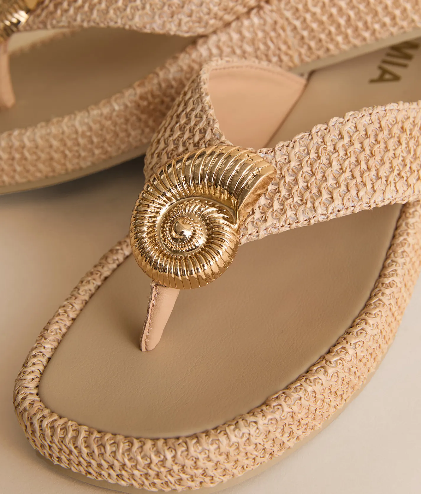 Shoes | Mia Pattiee Raffia Flip Flop Bone Gold