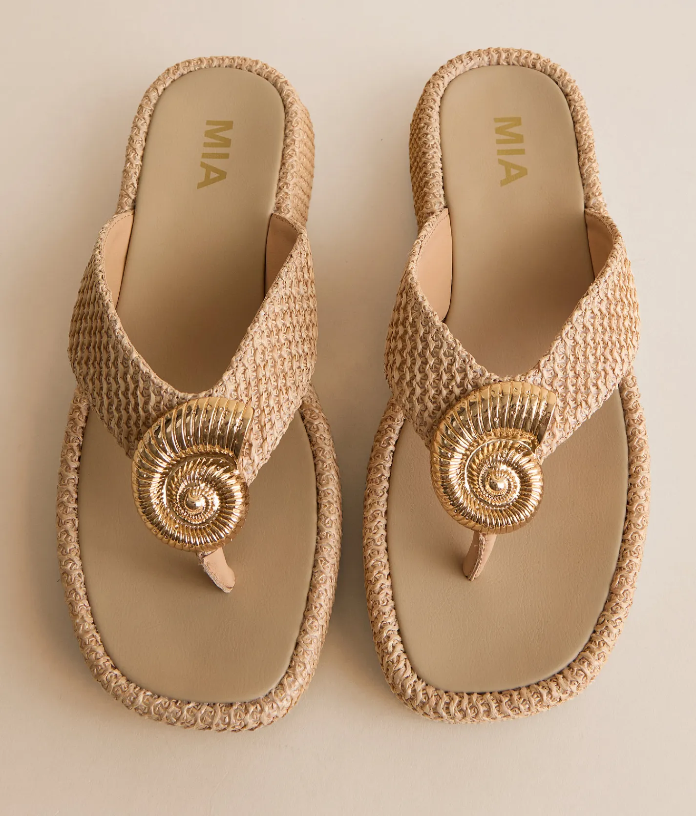 Shoes | Mia Pattiee Raffia Flip Flop Bone Gold