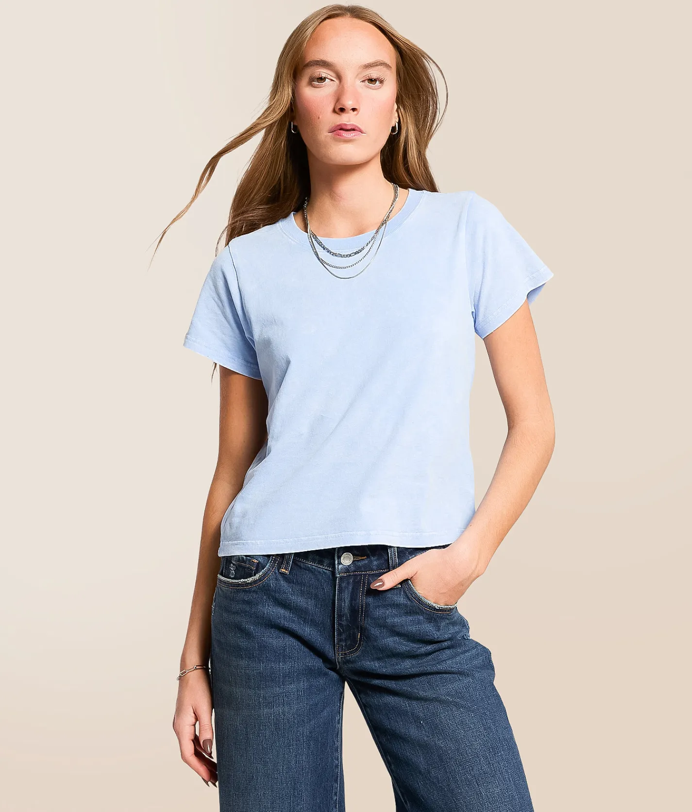 Tops | Gilded Intent Peach Baby T-Shirt Vista Blue