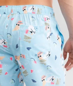 Bottoms|Swimwear | Departwest Pelican Stretch Swim Trunks Light Blue