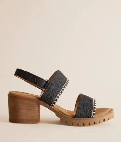 Very G Penny Whipstitch Heeled Sandal Black New