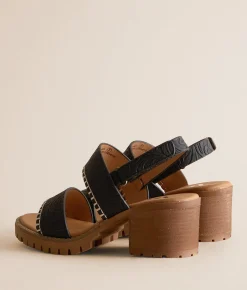 Very G Penny Whipstitch Heeled Sandal Black New