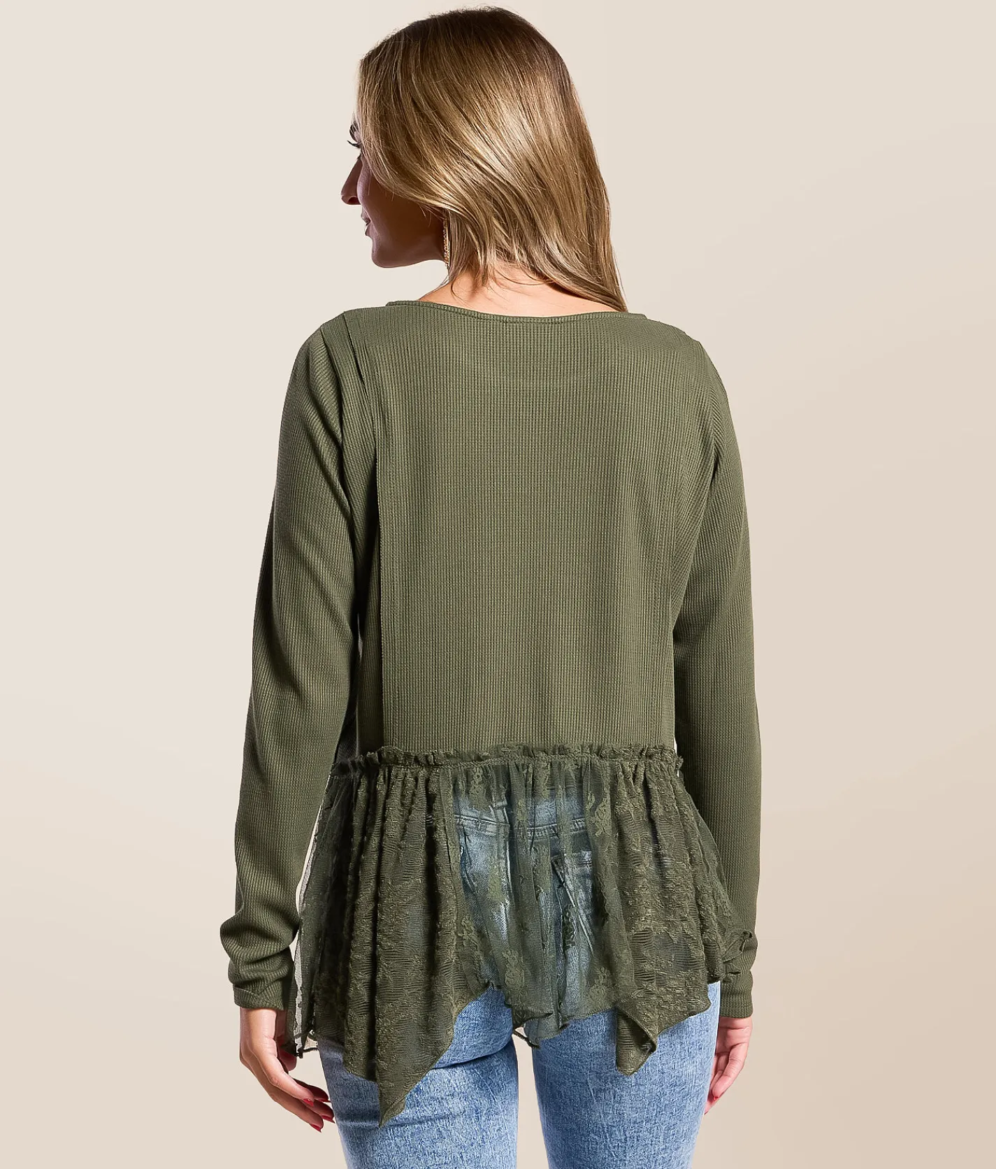 Tops | Daytrip Peplum Lace Top Thyme