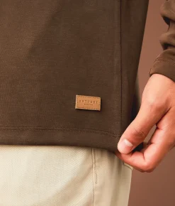 Outpost Makers Performance Henley Hoodie Dark Brown Discount