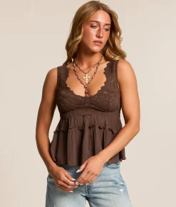 Free People Petal Party Tank Top Shaved Chocolate Outlet