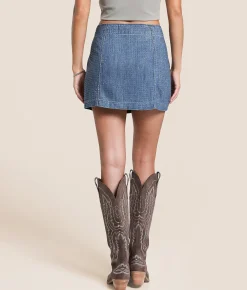 HIDDEN Peyton Rhinestone Denim Mini Skirt Medium Rhinestone