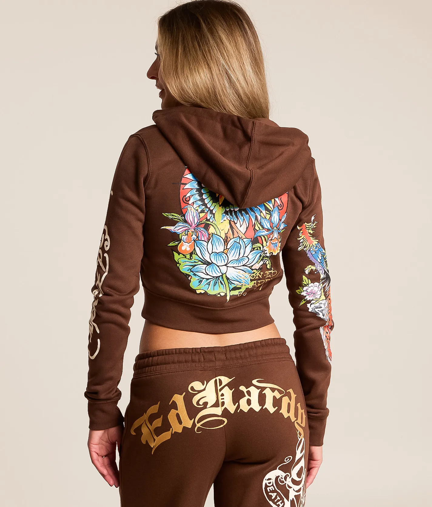 Tops | Ed Hardy Phoenix Y2K Cropped Hoodie Cocoa