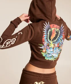 Tops | Ed Hardy Phoenix Y2K Cropped Hoodie Cocoa