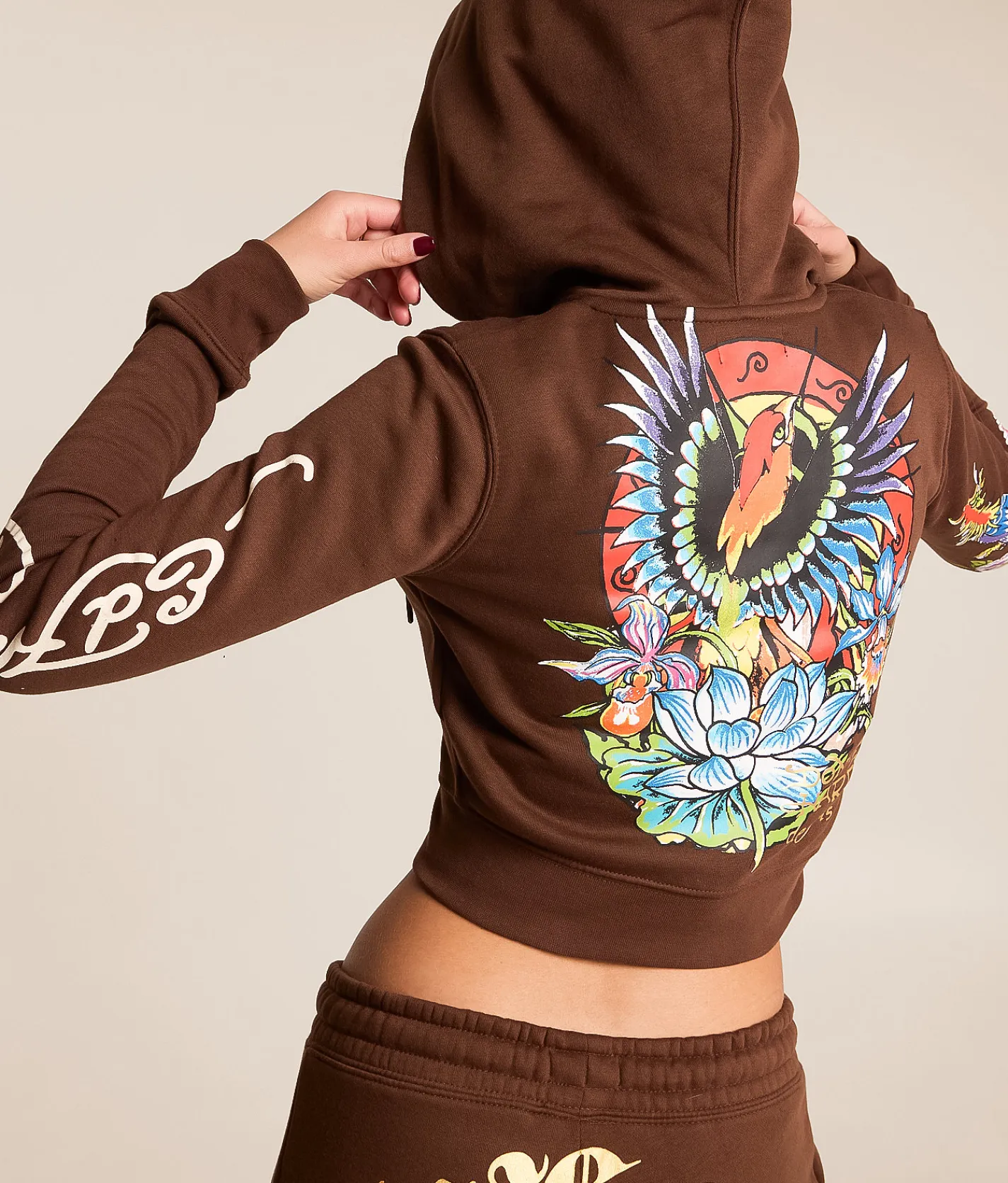 Tops | Ed Hardy Phoenix Y2K Cropped Hoodie Cocoa