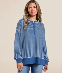 White Crow Pia Striped Henley Pullover Blue Horizon Outlet