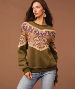 Tops | Sterling & Stitch Pieced Aztec Pullover Washed Olive
