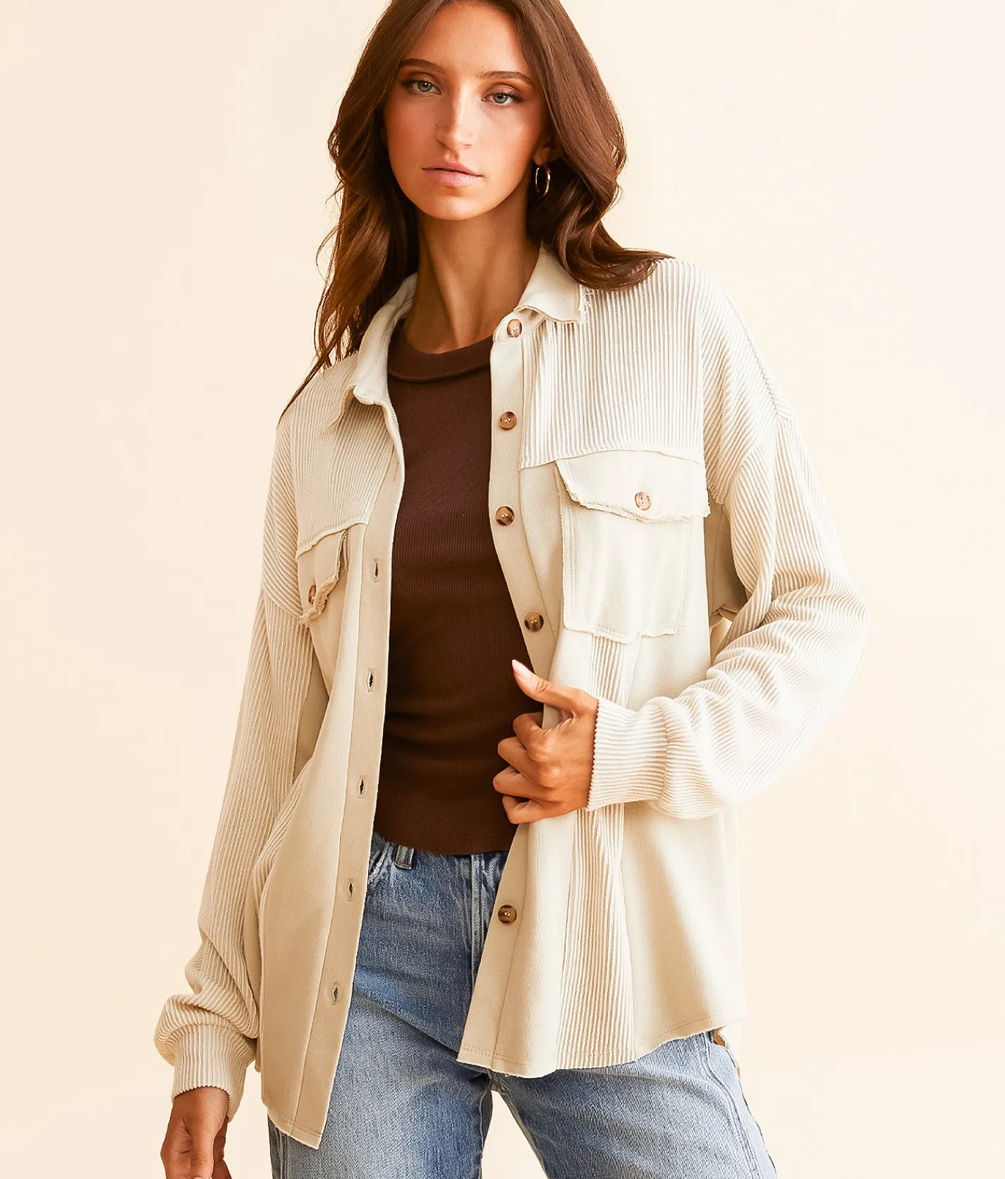 BKE Pieced Boyfriend Shirt Peyote Sale