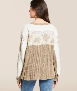 Tops | POL Pieced Cable Sweater Knit Pullover Mocha