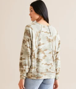 BKE Pieced Camo Print Top Green Camo Sale