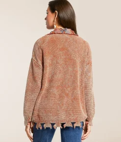 Miss Me Pieced Cardigan Sweater Salmon Pink Discount
