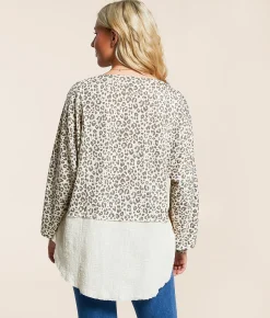 Daytrip Pieced Cheetah Print Top Cream Black Outlet