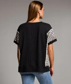 BKE Pieced Cheetah Top Black Discount