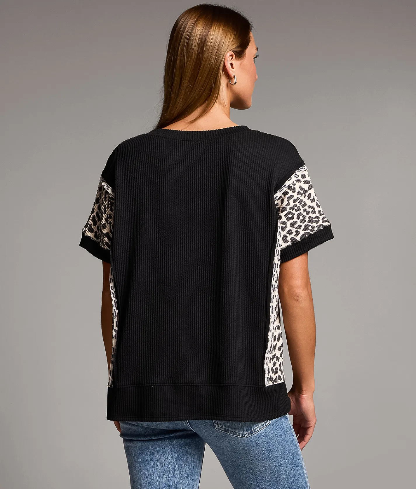 BKE Pieced Cheetah Top Black Discount