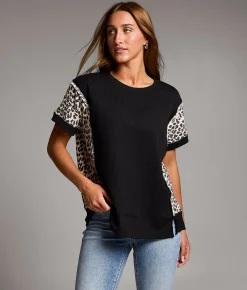 BKE Pieced Cheetah Top Black Discount