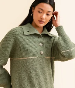 Tops | BKE Pieced Chenille Henley Sweater Sea Spray