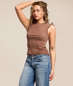Tops | Gilded Intent Pieced Cinch Tie Tank Top Mustang