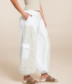Bottoms | POL Pieced Crochet Cargo Jogger Off White