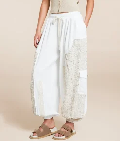 Bottoms | POL Pieced Crochet Cargo Jogger Off White
