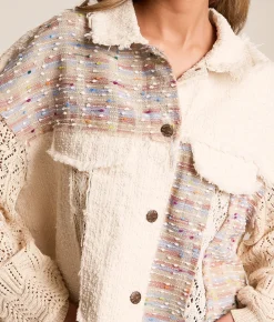 Tops|Coats & Jackets | Miss Me Pieced Crochet Cropped Jacket Natural