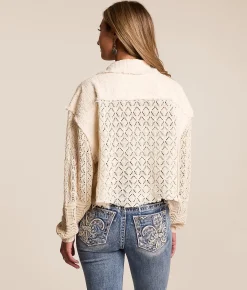 Tops|Coats & Jackets | Miss Me Pieced Crochet Cropped Jacket Natural