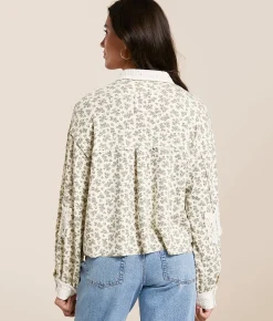 Tops | POL Pieced Crochet Cropped Shirt Cream Floral