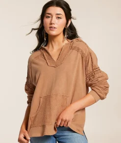 Tops | BKE Pieced Crochet Hoodie Peyote