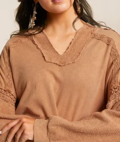 Tops | BKE Pieced Crochet Hoodie Peyote