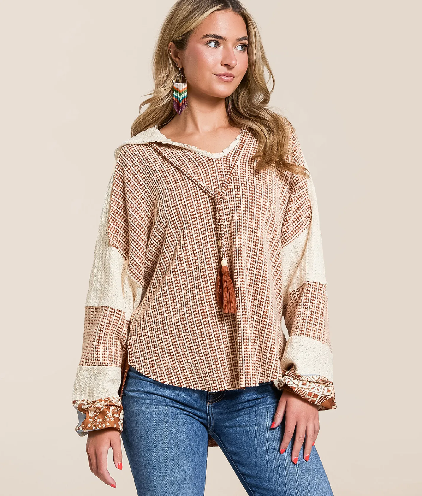 Tops | Miss Me Pieced Crochet Hoodie Salmon Pink