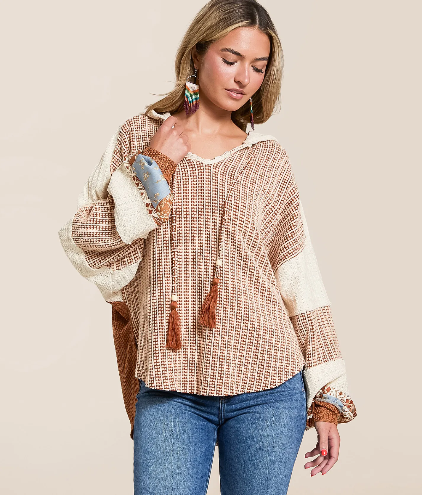 Tops | Miss Me Pieced Crochet Hoodie Salmon Pink