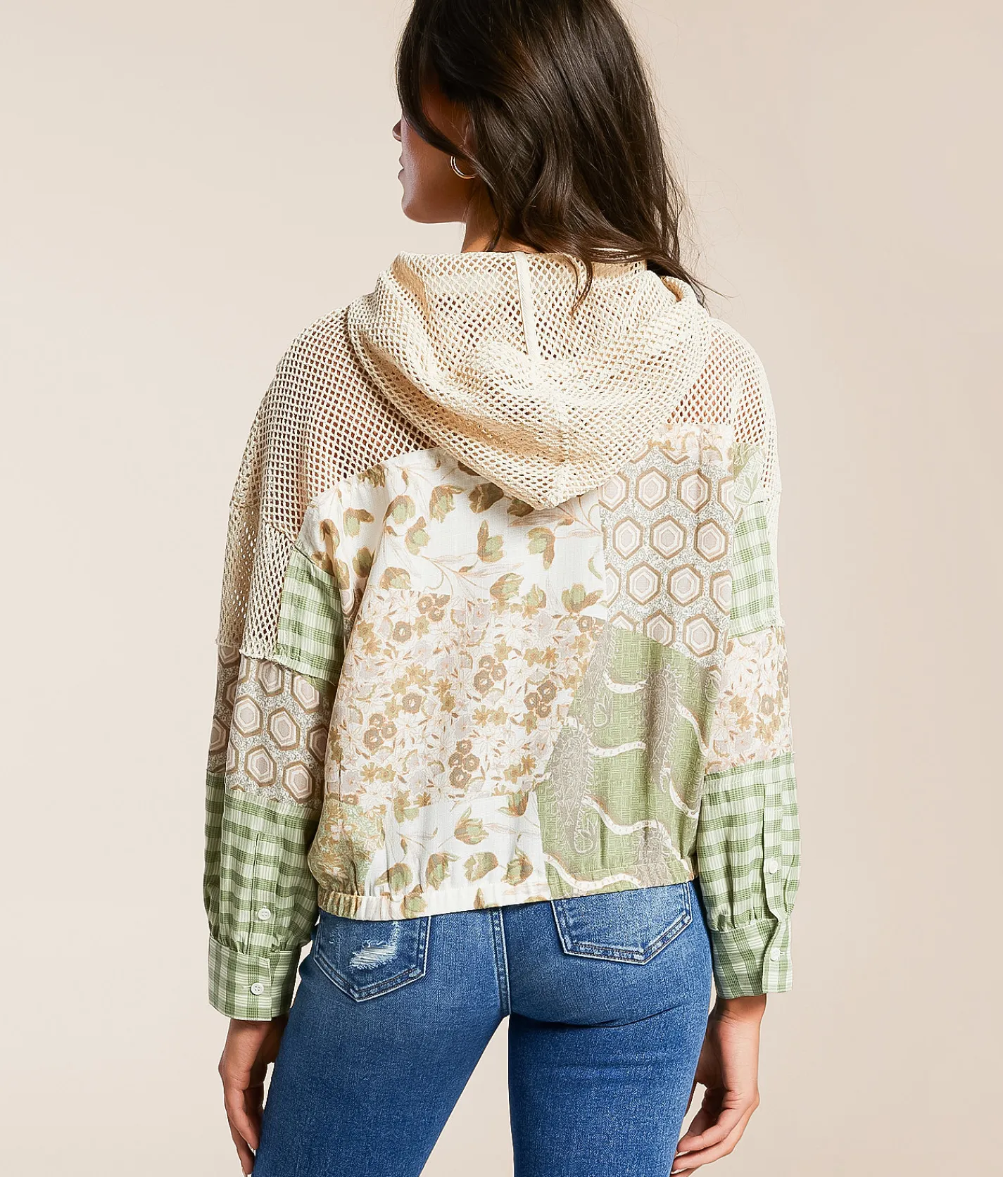 Miss Me Pieced Crochet Hoodie Multi Ivory Hot