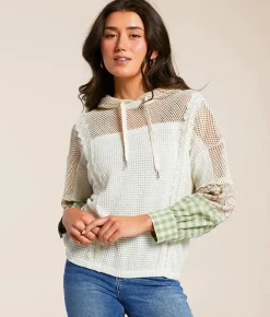 Miss Me Pieced Crochet Hoodie Multi Ivory Hot