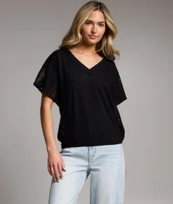 Tops | BKE Pieced Crochet Lace Top Black