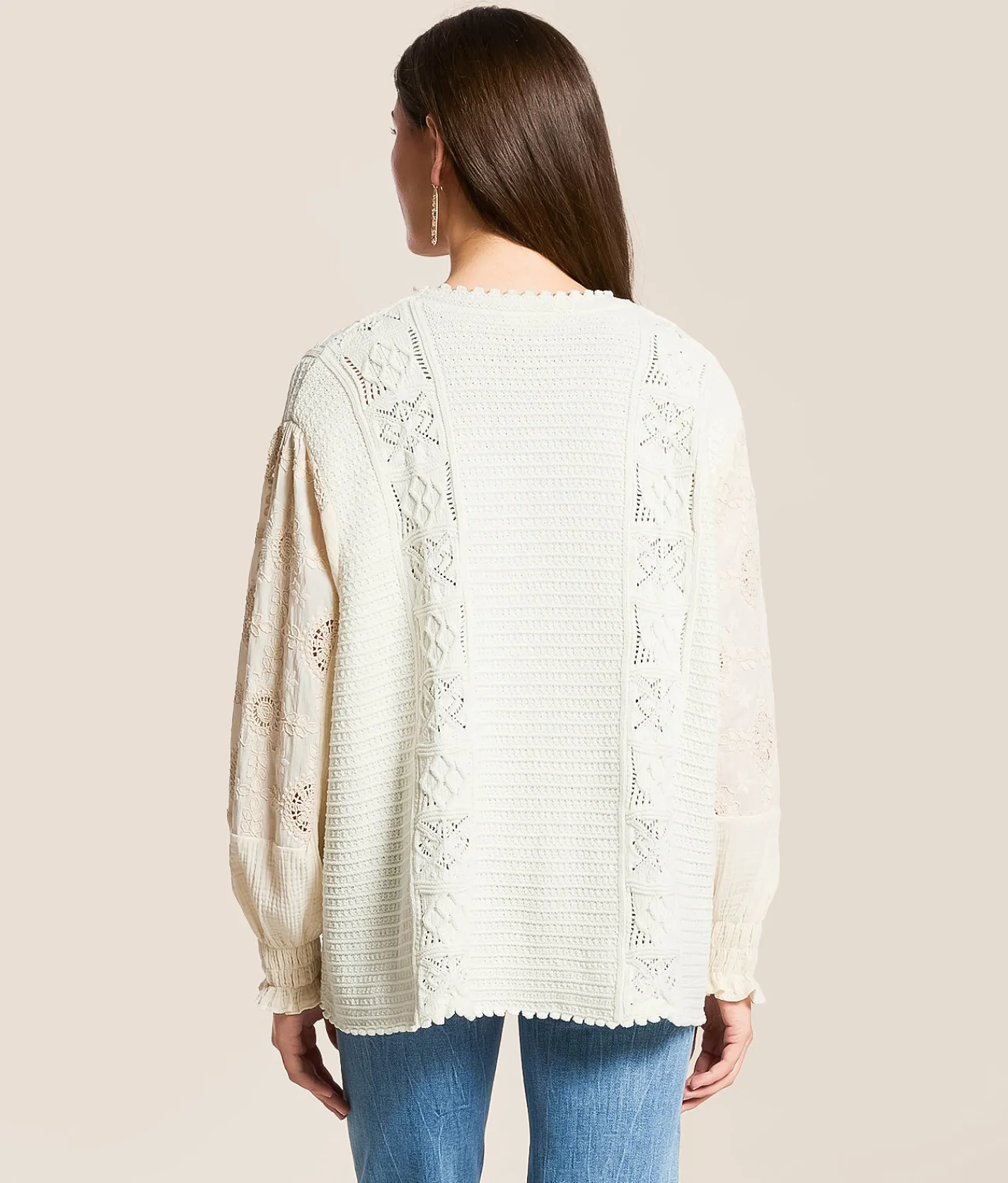 Tops | POL Pieced Crochet Oversized Cardigan Sweater Powder Cream