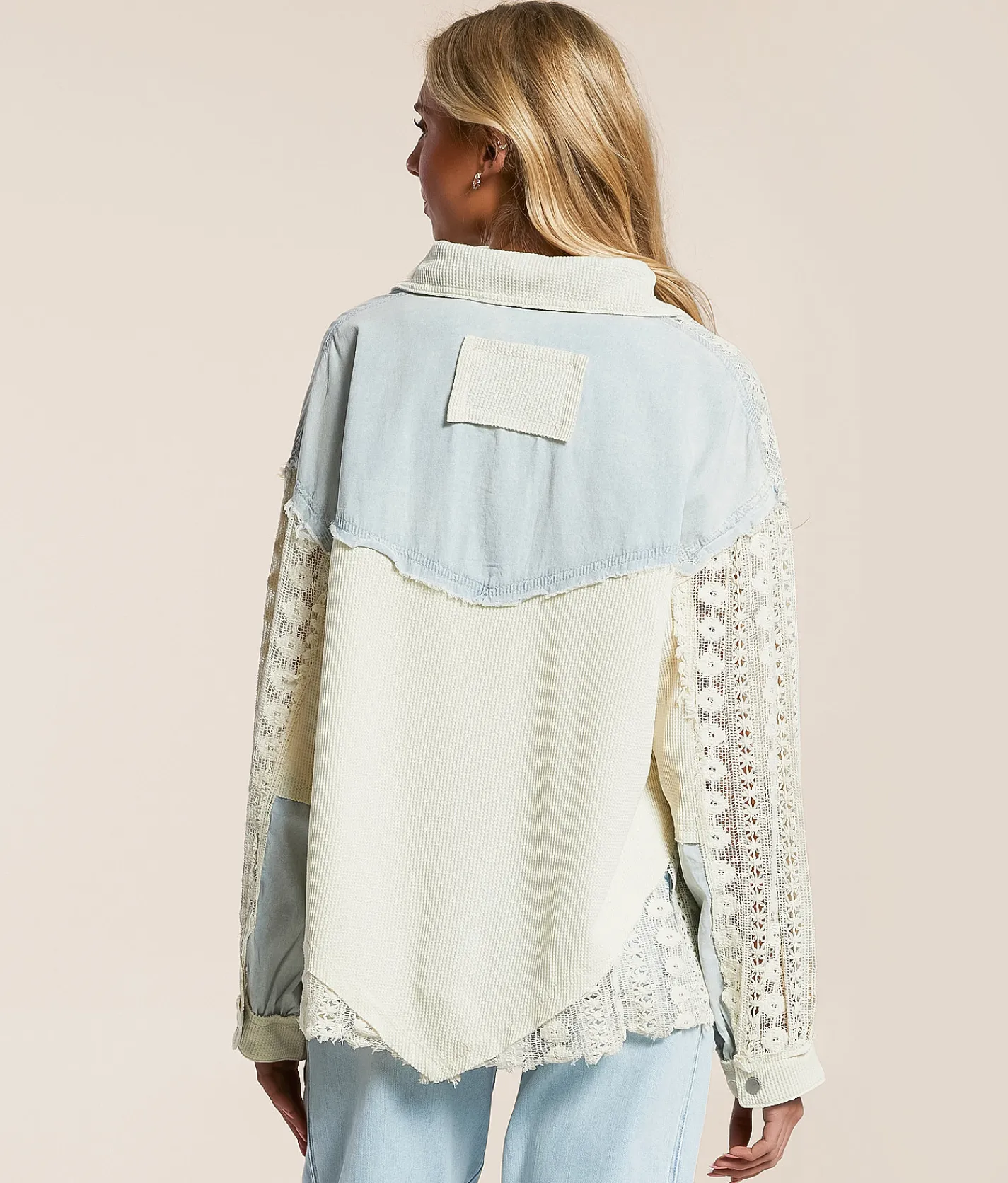 Tops | POL Pieced Crochet Shirt Denim