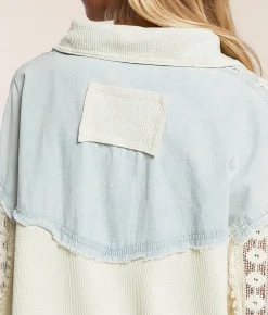 Tops | POL Pieced Crochet Shirt Denim