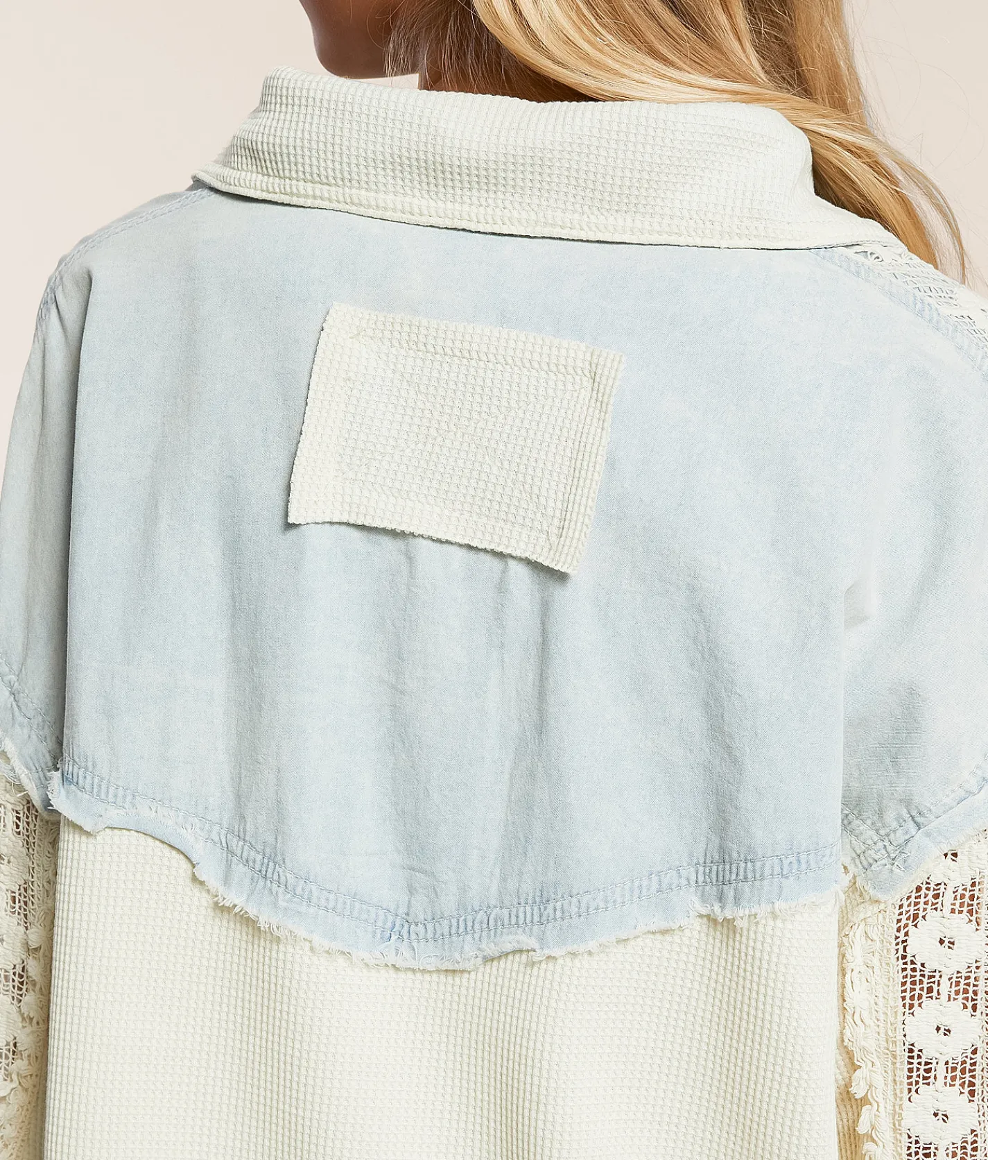 Tops | POL Pieced Crochet Shirt Denim