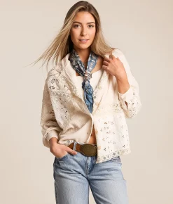 Tops | Miss Me Pieced Crochet Shirt Off White