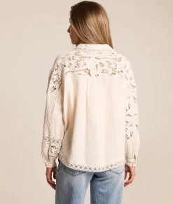 Tops | Miss Me Pieced Crochet Shirt Off White