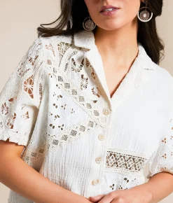 Miss Me Pieced Crochet Shirt Multi Ivory