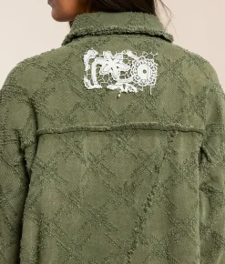POL Pieced Crochet Shirt Olive Multi Outlet