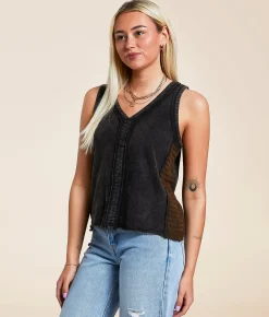 Tops | Gilded Intent Pieced Crochet Tank Top Washed Black