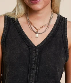 Tops | Gilded Intent Pieced Crochet Tank Top Washed Black