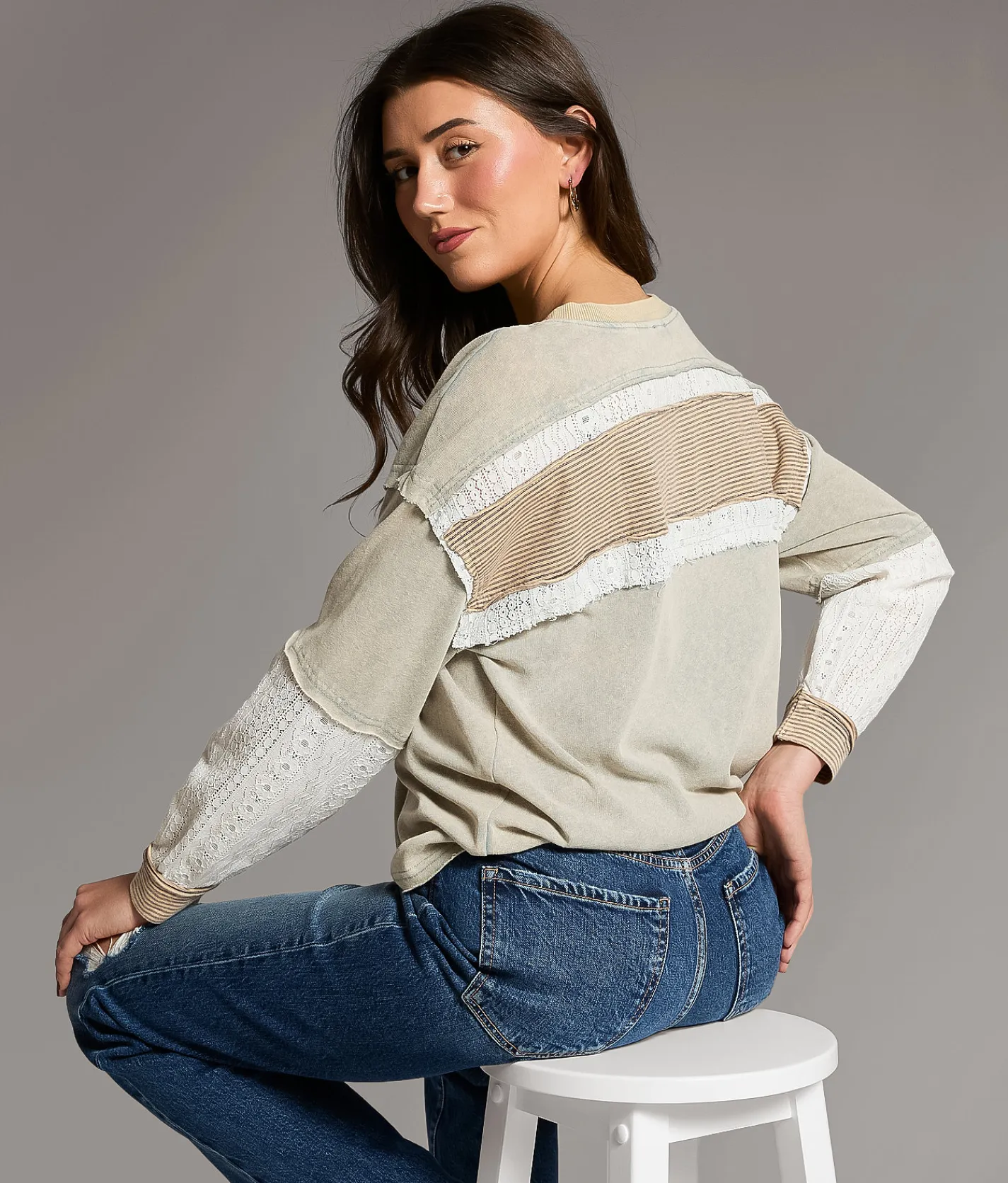 BKE Pieced Crochet Top Green Online